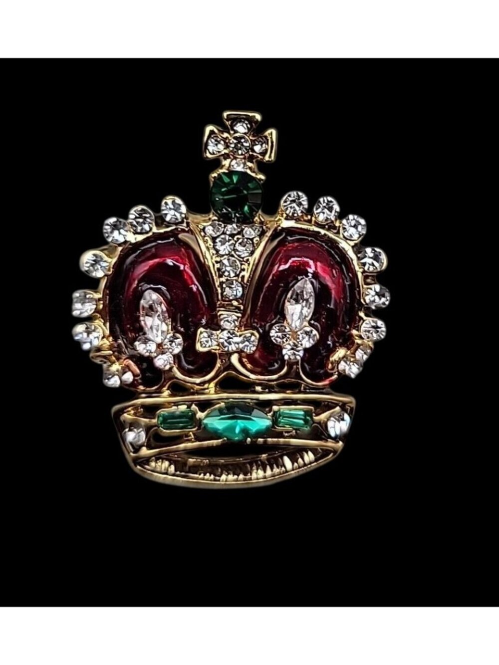 Jeweled & Enamel Crown Brooch Pin Gold Tone Elegant Estate Jewelry - Picture 3 of 5